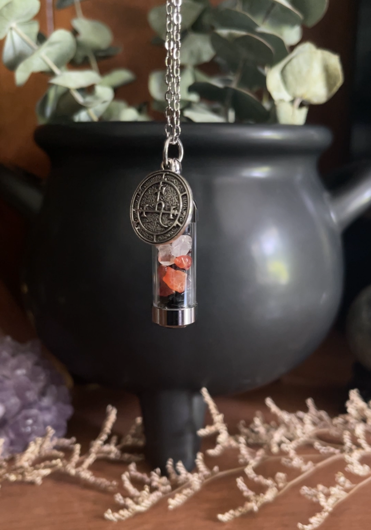 Lilith Spell Jar Amulet Necklace, Witchy Crystal Jewelry