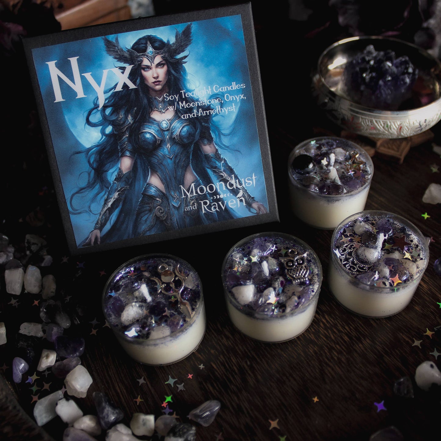 Nyx Tealight Crystal Candles, Ritual Candles