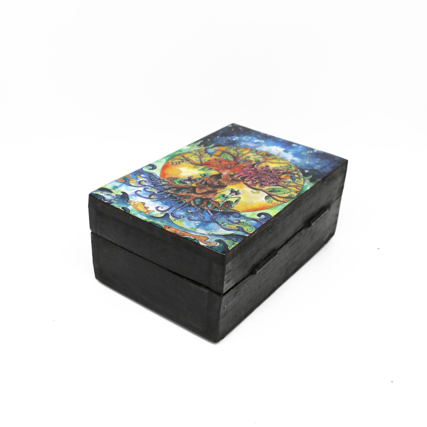 Wooden Storage Box (6 x 4 in.) - Tree of Life (Black)