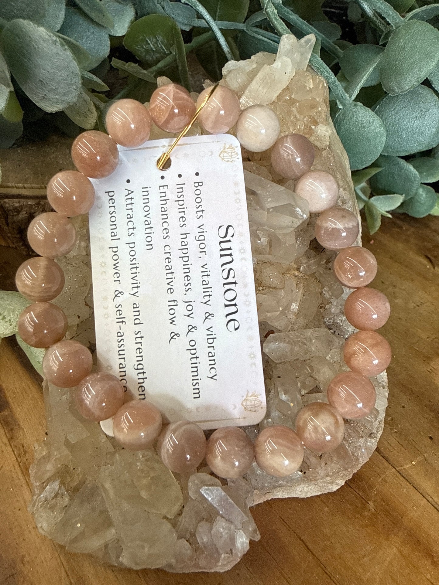 Sunstone Crystal Bracelet 8mm Bead Size