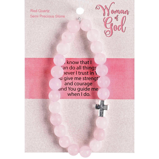 Bracelet Woman Of God Red Quartz W/Cross
