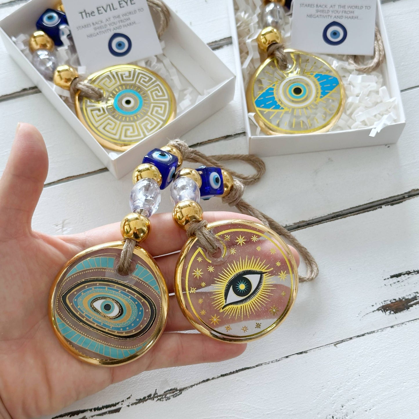 Gold Evil Eye Wall Hanging, Christmas Ornament, Corporate: White / Style 2