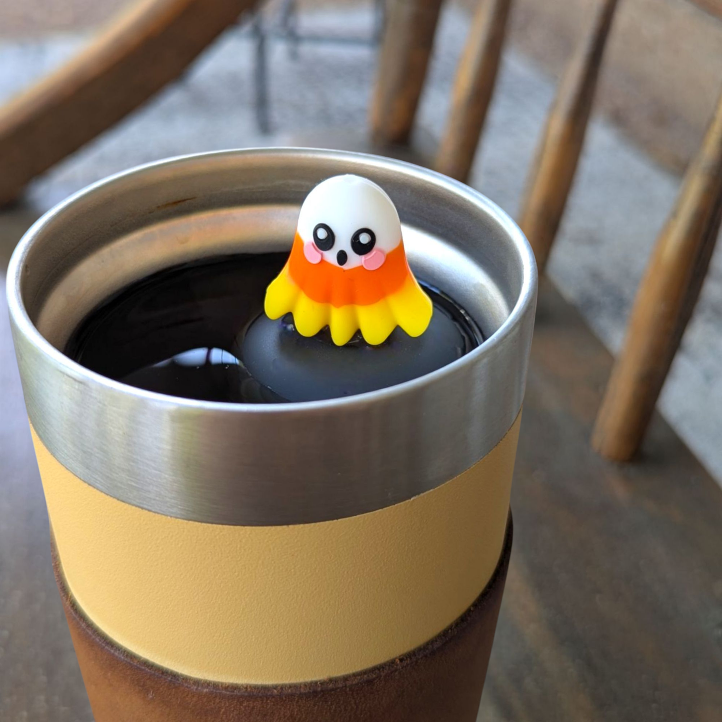 Candy Corn Ghost | Floating Tea Steeper | Black Base