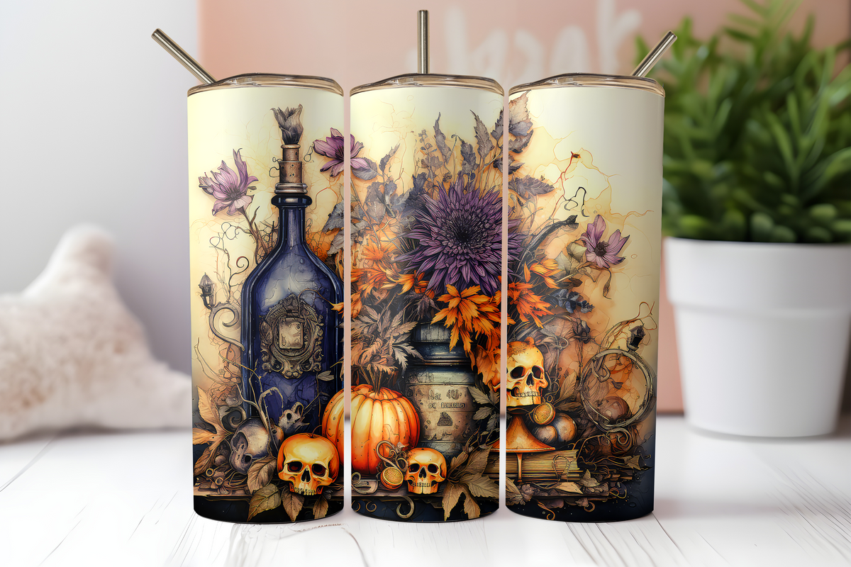 Halloween - Skull Bottles 20oz Skinny Tumbler