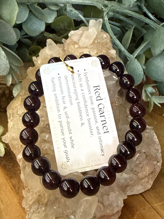 Red Garnet Crystal Bracelet 8mm Bead Size