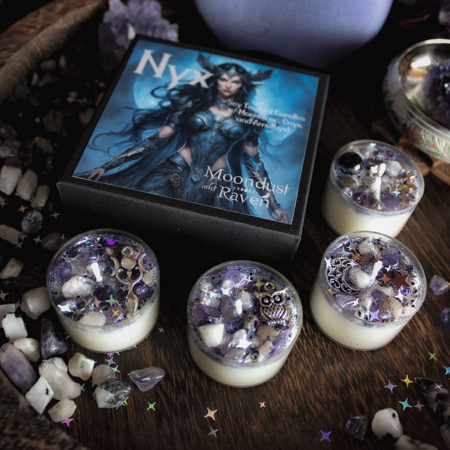 Nyx Tealight Crystal Candles, Ritual Candles