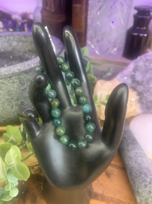 Moss Agate 8mm Beaded Bracelet