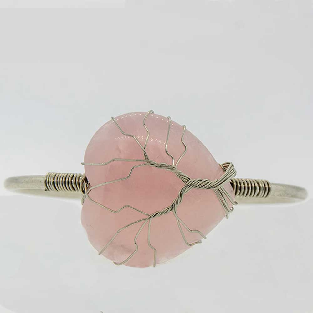 Adjustable Bracelet - Wire Wrapped Rose Quartz Heart (Each)