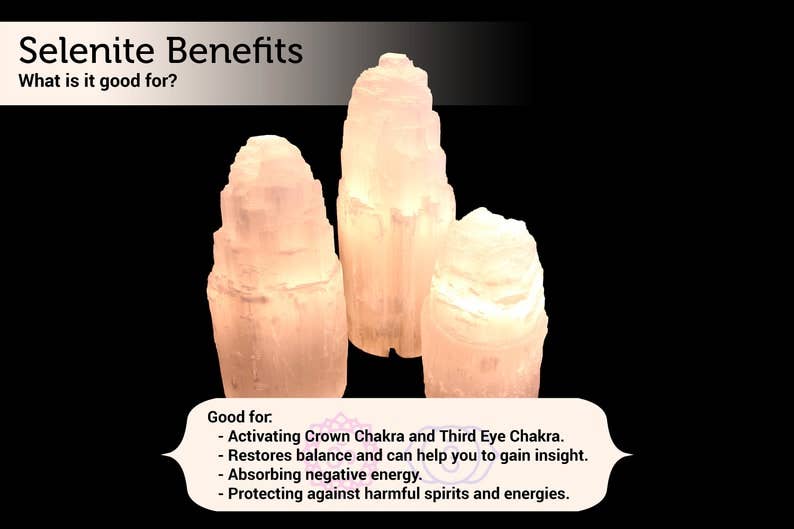 Crystal Lamp w/ Cord + Bulb - Selenite (8 in.)