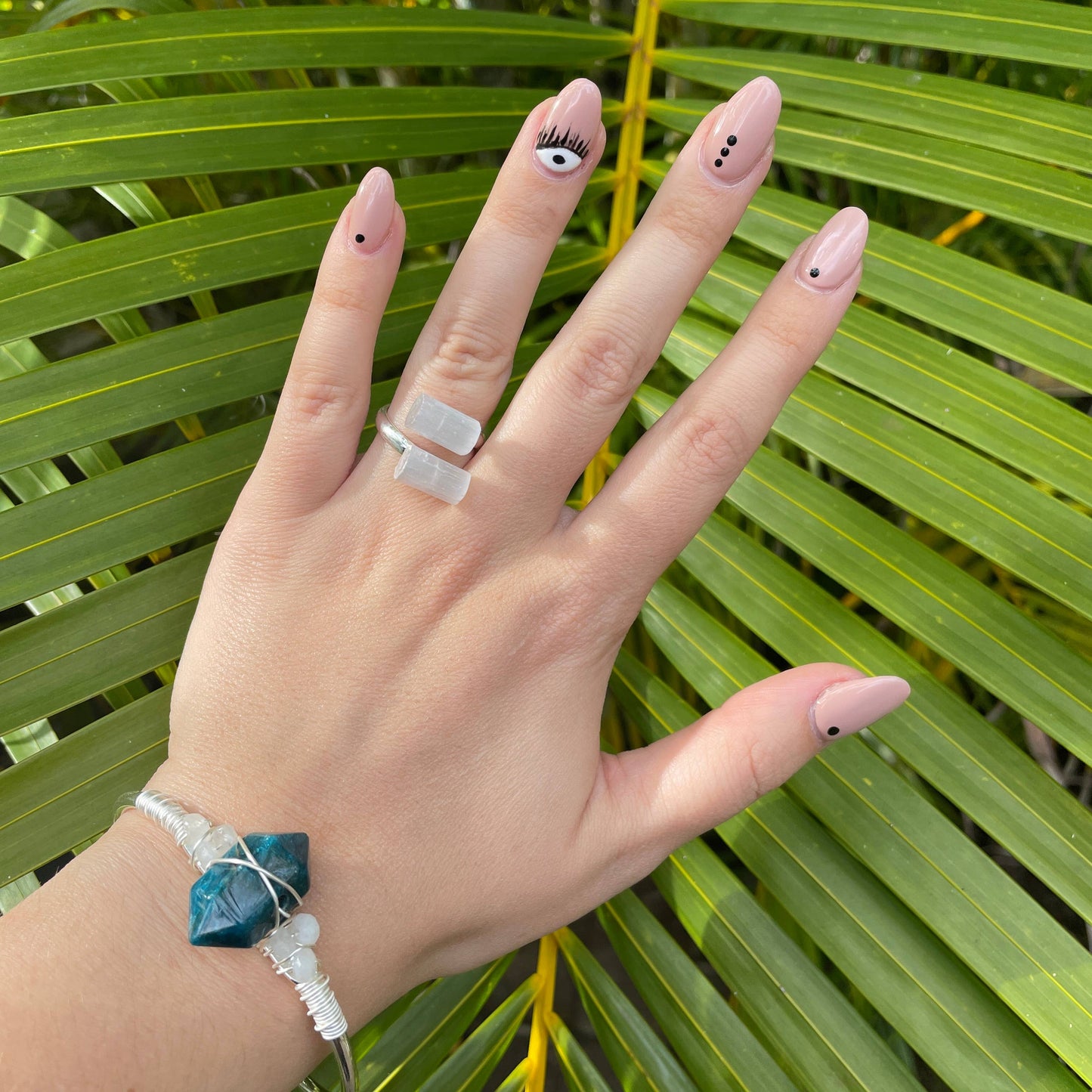 Blue Apatite Silver Bangle Cuff Bracelet "Aura Clearing"