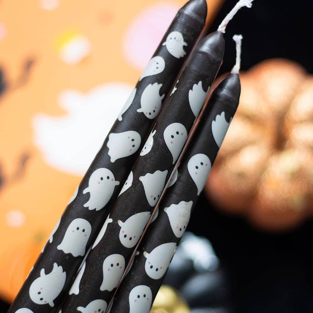 Set of 3 Halloween Ghost Print Taper Candles
