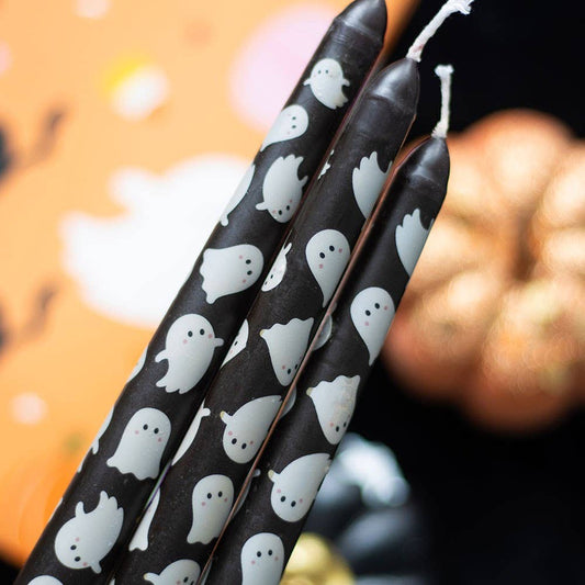 Set of 3 Halloween Ghost Print Taper Candles