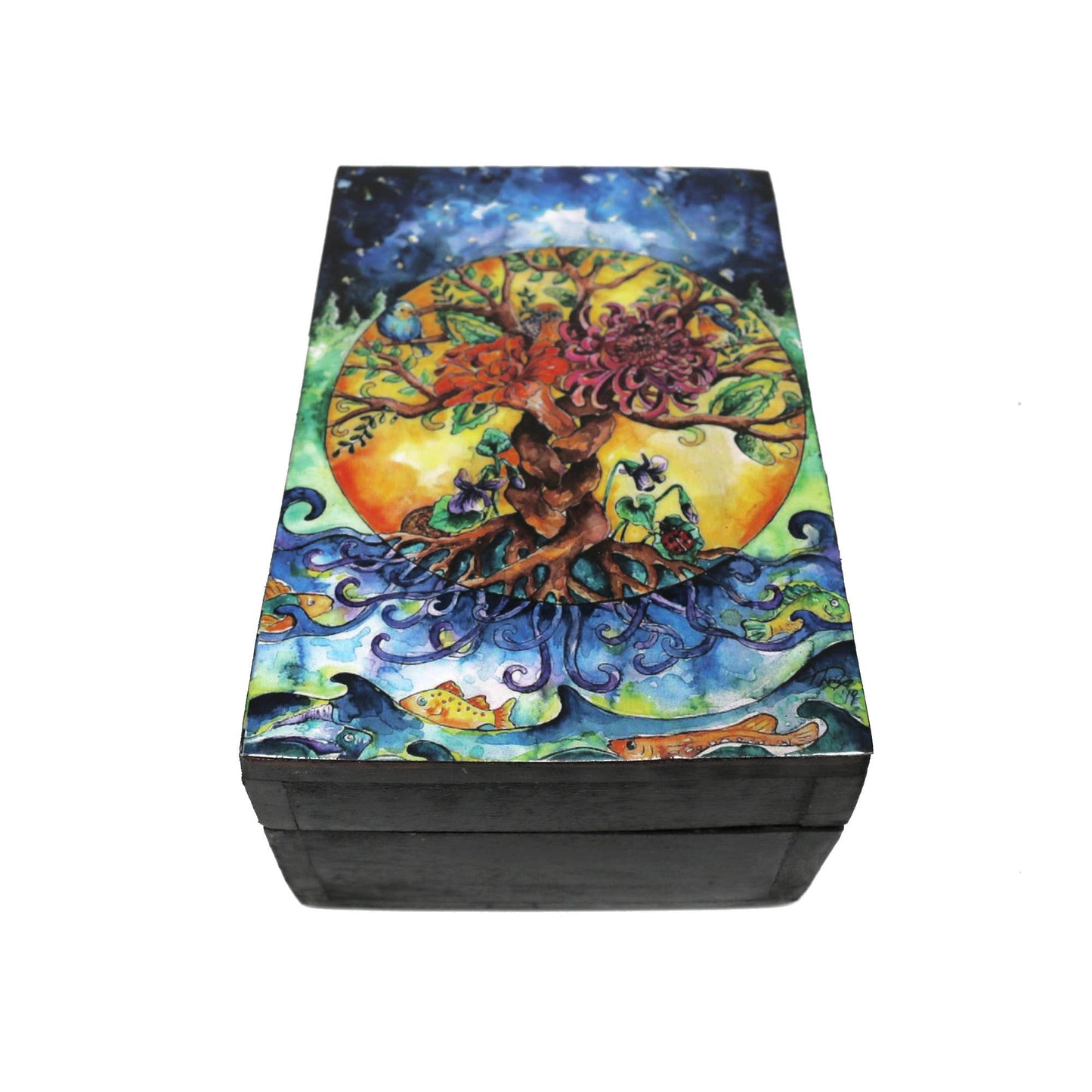 Wooden Storage Box (6 x 4 in.) - Tree of Life (Black)