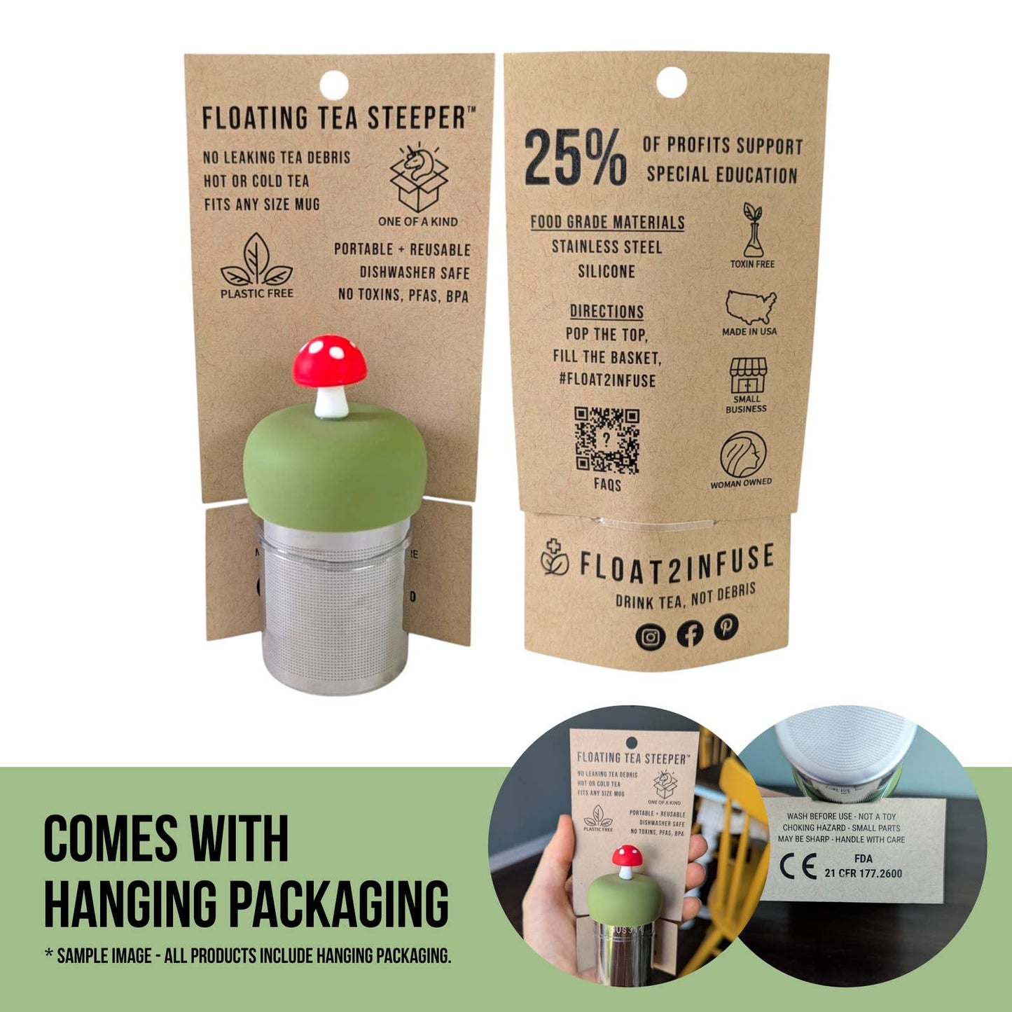 Racoon | Floating Tea Steeper | Green Base | Grey Racoon