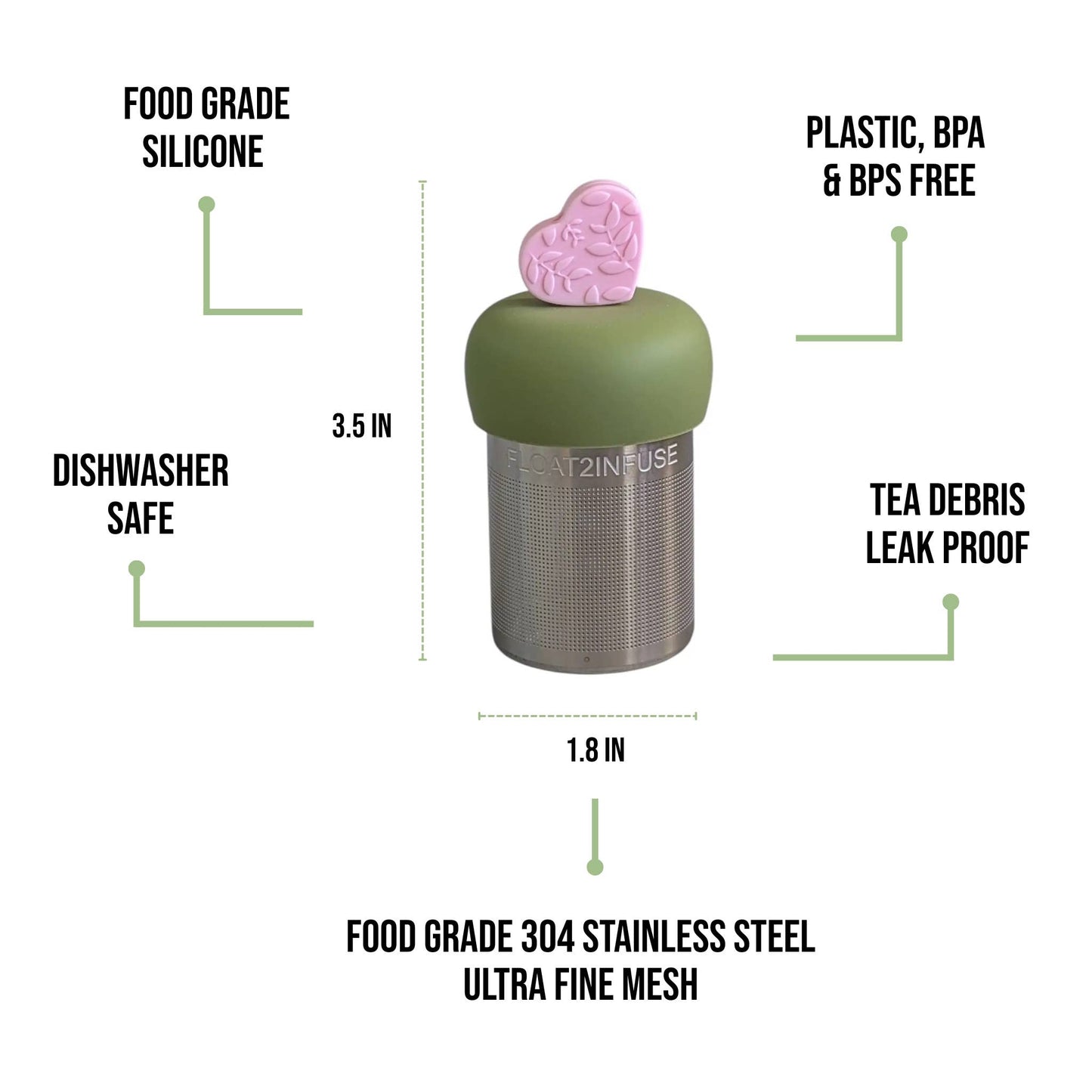Light Pink Leaf Heart | Floating Tea Steeper | Green Base