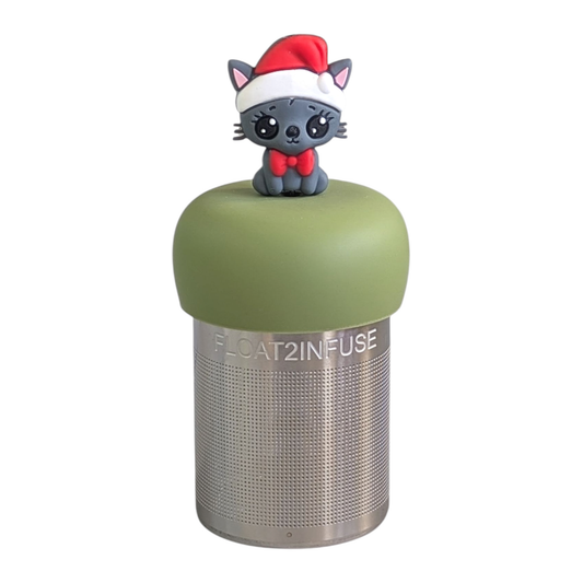 Christmas Cat | Floating Tea Steeper | Green Base | Grey Cat