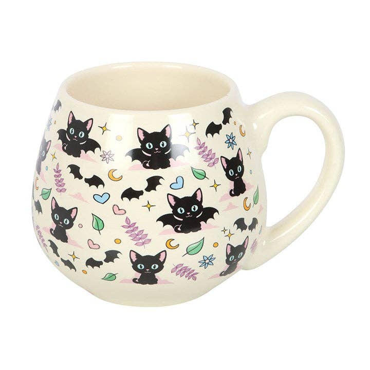 Cute and Creepy Black Cat Print Rounded Mug