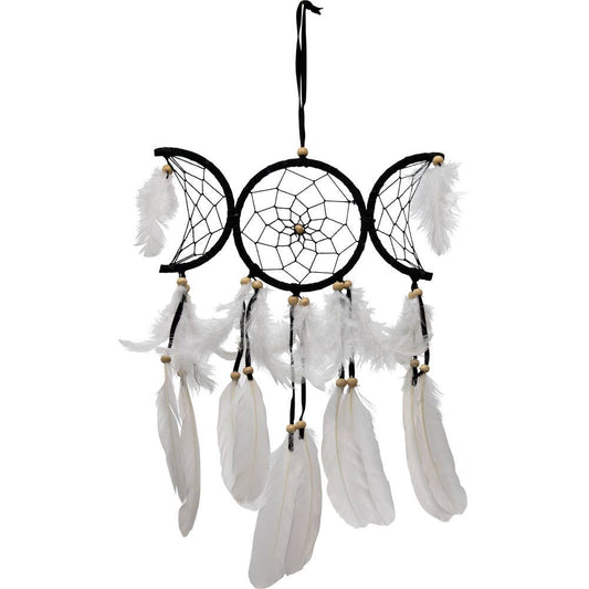 Dreamcatcher Black Triple Moon & White Feathers (Each)