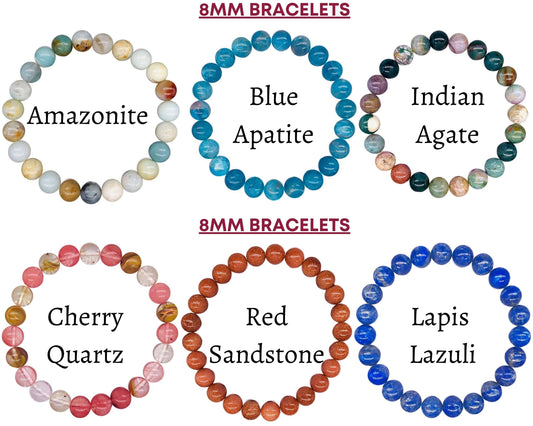 Crystal Bracelet for Women Men, 8mm, 4mm Bead Bracelet Stack: Blue Apatite / 8mm Bead Size