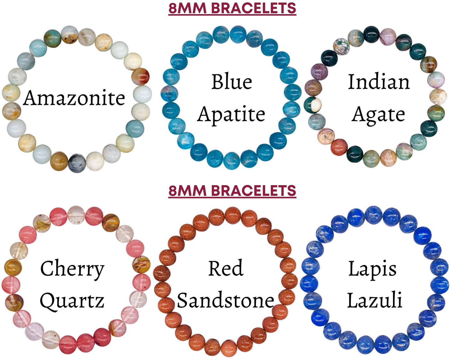 Crystal Bracelet for Women Men, 8mm, 4mm Bead Bracelet Stack: Crazy Lace Agate / 8mm Bead Size
