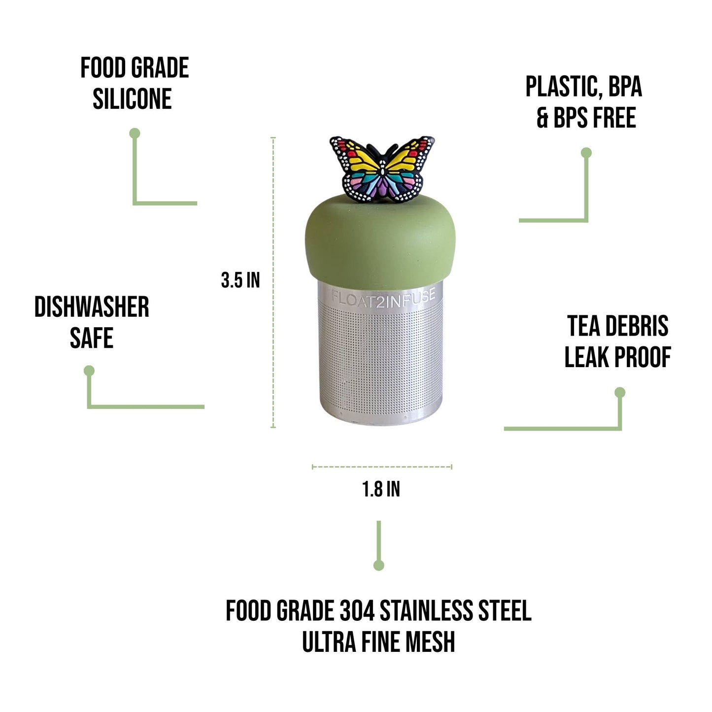 Butterfly | Floating Tea Steeper | Green Base | Rainbow