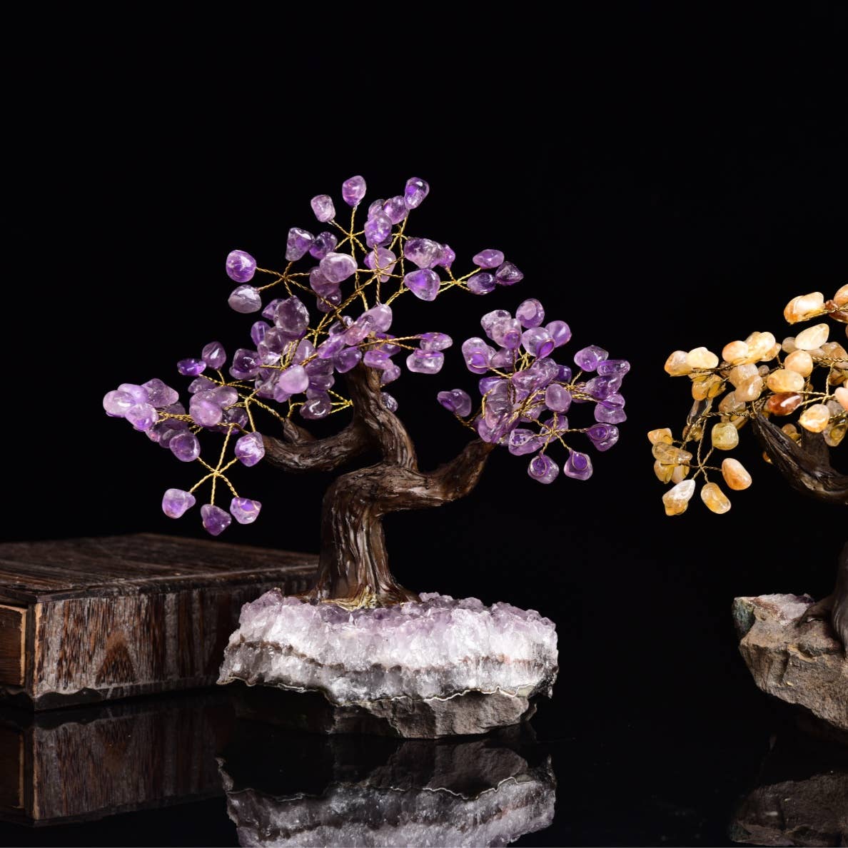24-Branch Gemstone Tree on Amethyst Base 10”*13“ : Amethyst Tree 24 Branches