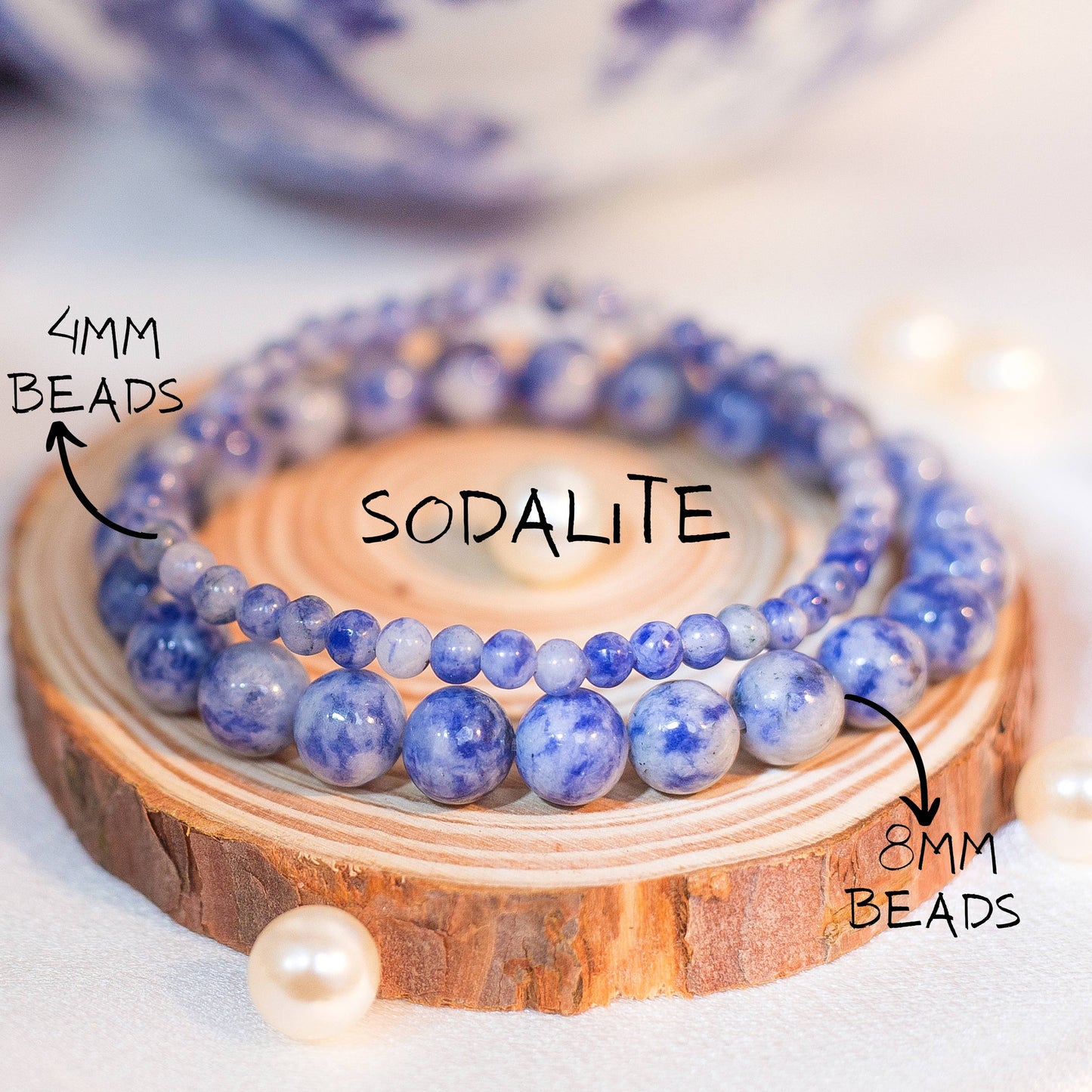 Crystal Bracelet for Women Men, 8mm, 4mm Bead Bracelet Stack: Selenite / 8mm Bead Size