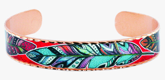 BNS 612 Colorful Feather Artwork Copper Cuff Bracelet