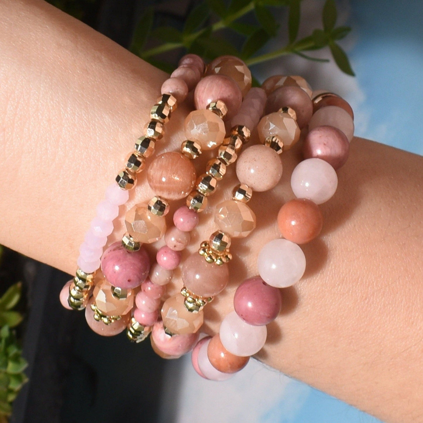 Love & Light Rhodonite Sunstone RoseQuartz BYOB Bracelet Set: #3 - Rose Quartz - Pink Aventurine - Rhodonite (8mm beads)