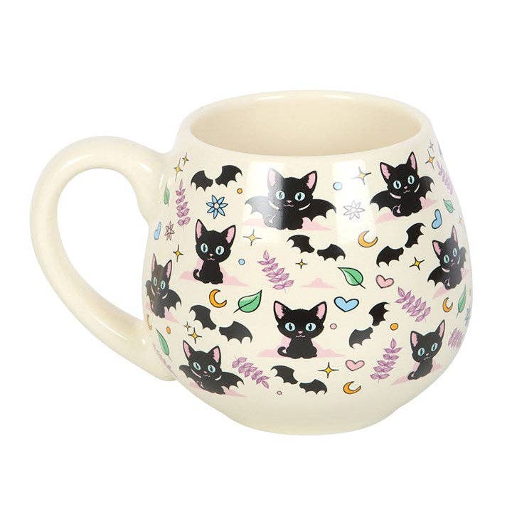 Cute and Creepy Black Cat Print Rounded Mug