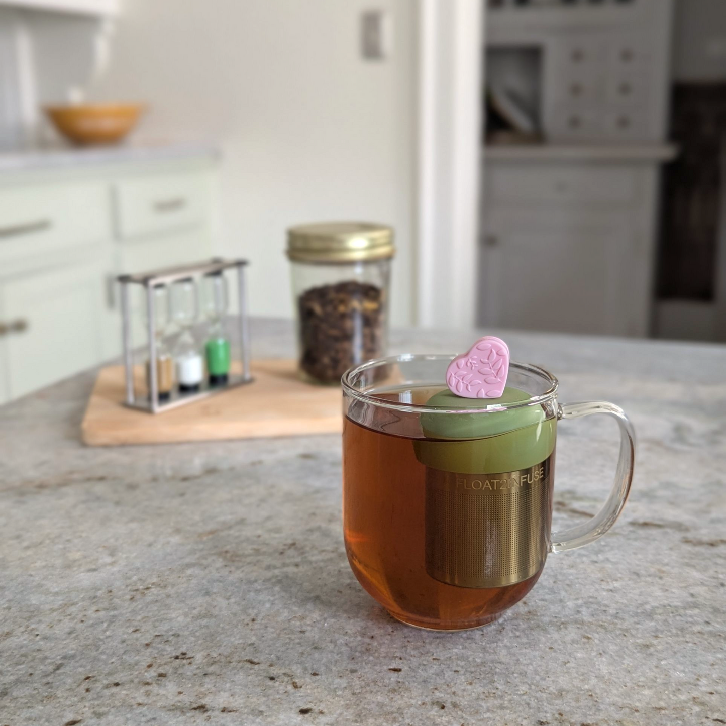 Light Pink Leaf Heart | Floating Tea Steeper | Green Base