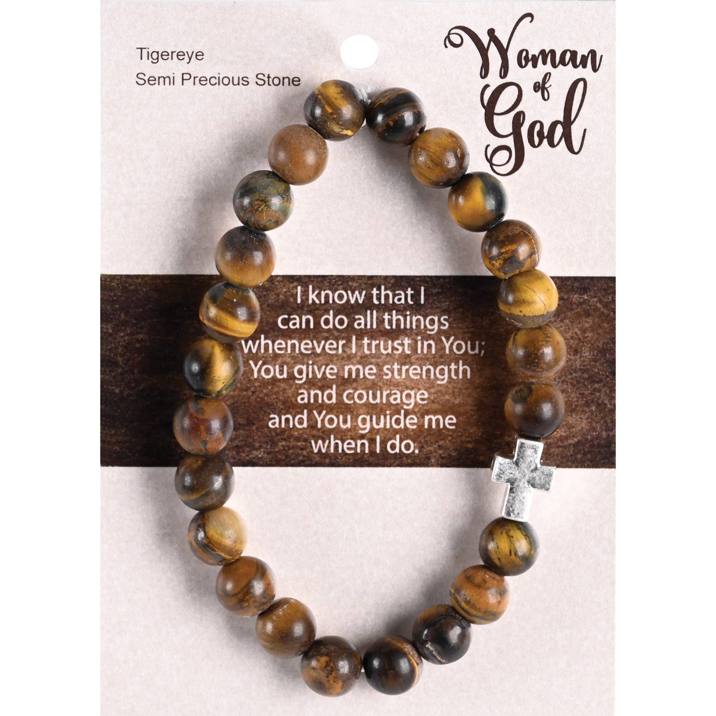 Bracelet Woman Of God Tigereye W/Cross