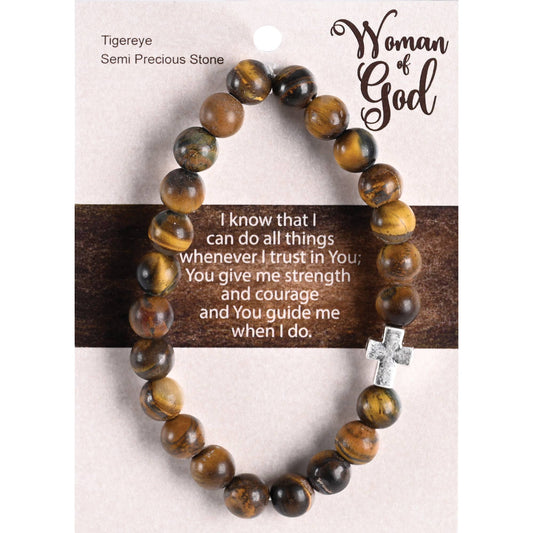 Bracelet Woman Of God Tigereye W/Cross