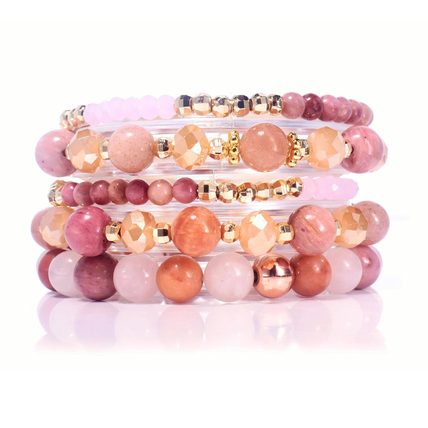 Love & Light Rhodonite Sunstone RoseQuartz BYOB Bracelet Set: #3 - Rose Quartz - Pink Aventurine - Rhodonite (8mm beads)