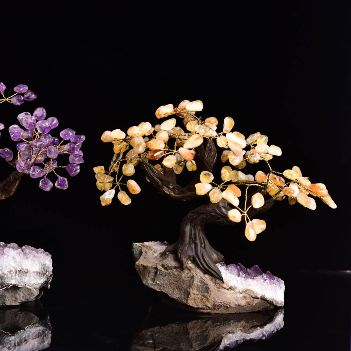 24-Branch Gemstone Tree on Amethyst Base 10”*13“ : Amethyst Tree 24 Branches