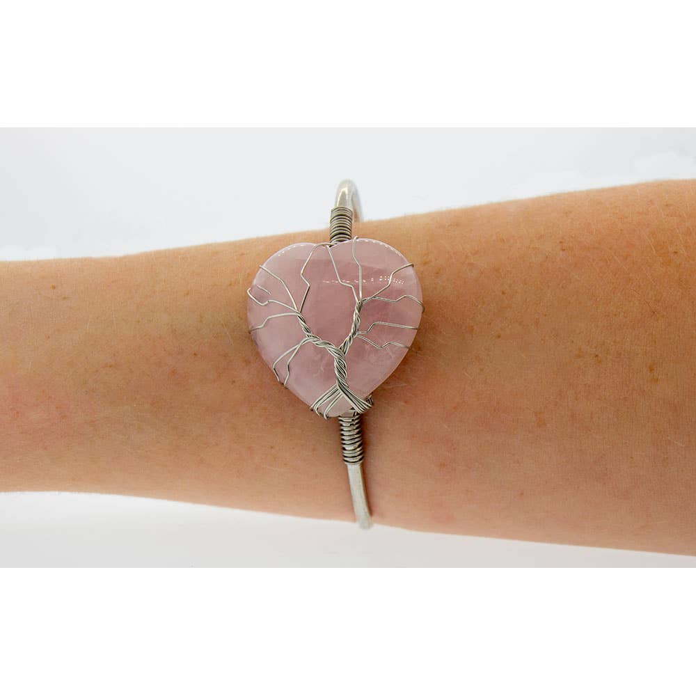 Adjustable Bracelet - Wire Wrapped Rose Quartz Heart (Each)