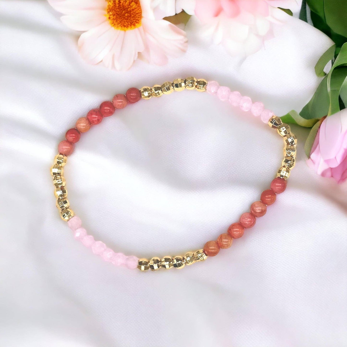 Love & Light Rhodonite Sunstone RoseQuartz BYOB Bracelet Set: #3 - Rose Quartz - Pink Aventurine - Rhodonite (8mm beads)