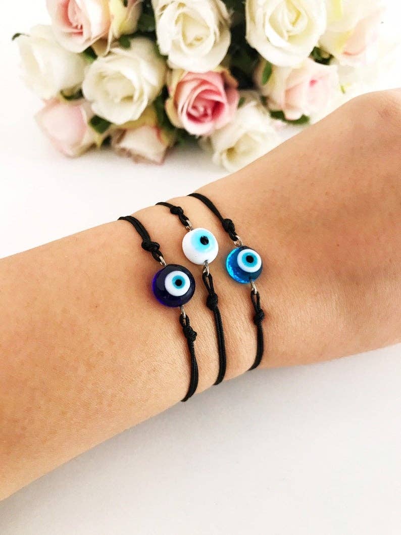 Murano Glass Evil Eye Bracelet,Blue Evil Eye Thread Bracelet: Blue