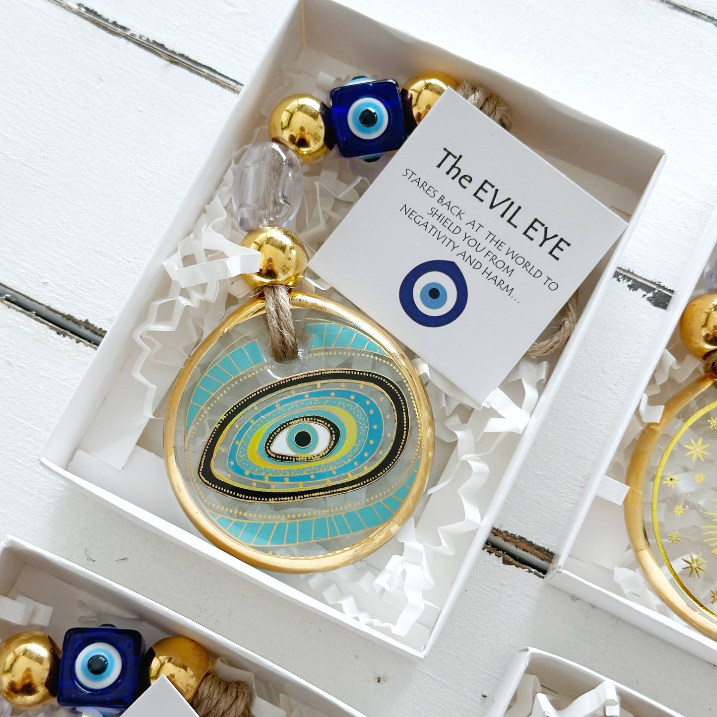 Gold Evil Eye Wall Hanging, Christmas Ornament, Corporate: White / Style 2