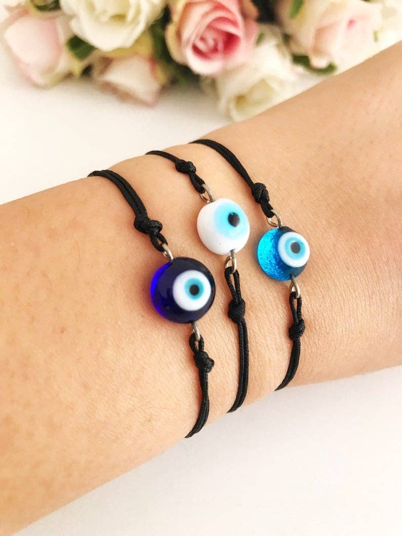 Murano Glass Evil Eye Bracelet,Blue Evil Eye Thread Bracelet: Blue