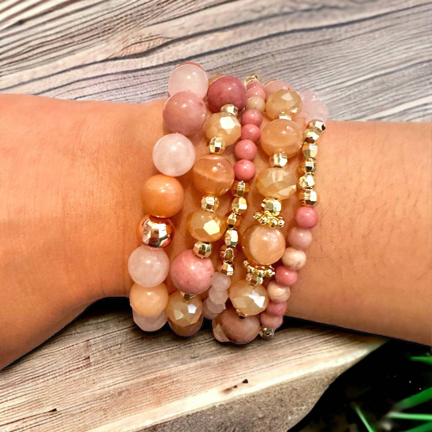 Love & Light Rhodonite Sunstone RoseQuartz BYOB Bracelet Set: #3 - Rose Quartz - Pink Aventurine - Rhodonite (8mm beads)