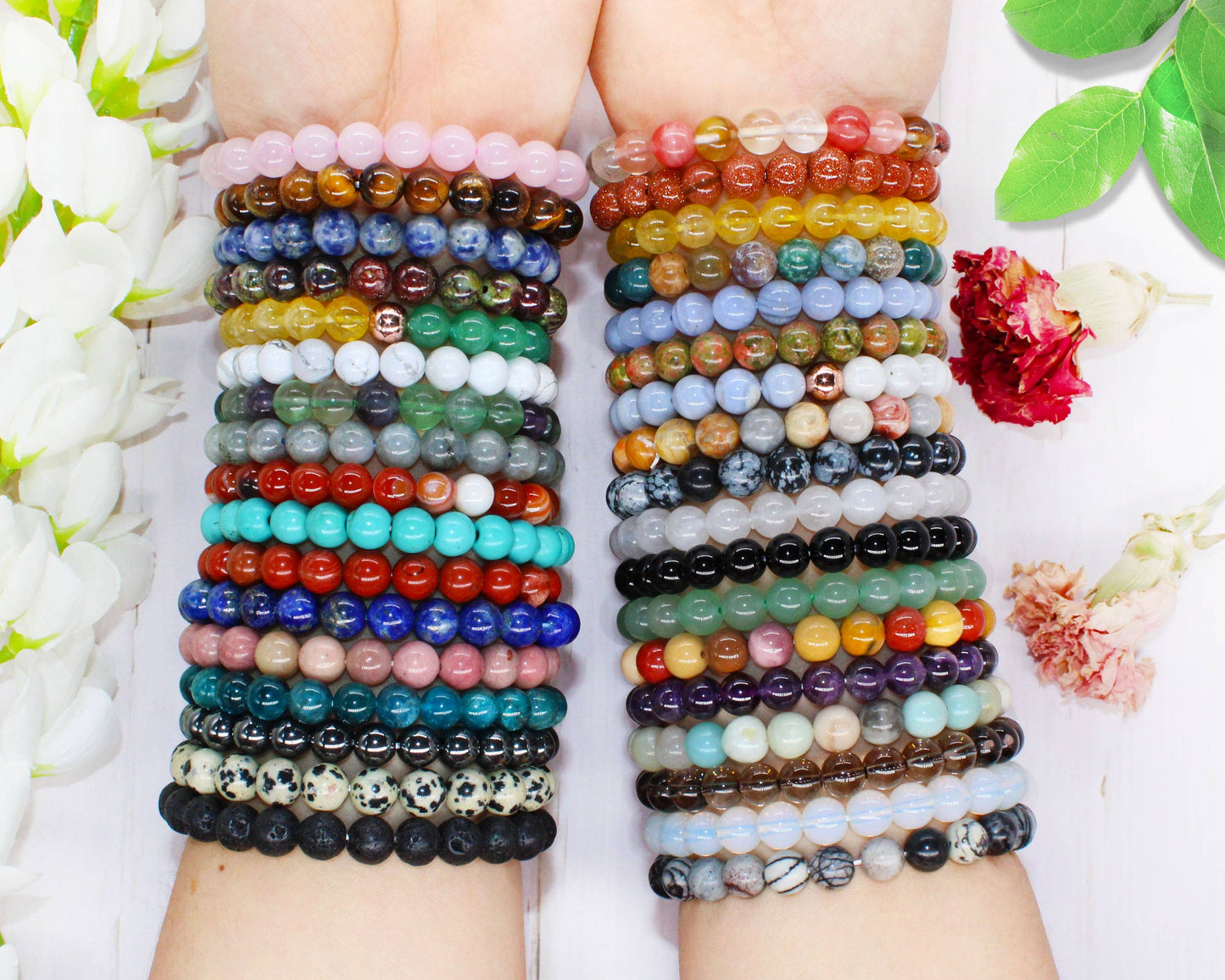 Crystal Bracelet for Women Men, 8mm, 4mm Bead Bracelet Stack: Hematite / 8mm Bead Size