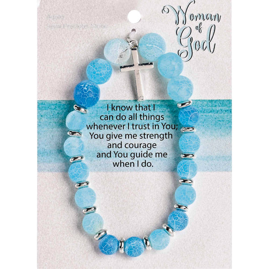 Bracelet Woman Of God Blue W/Cross