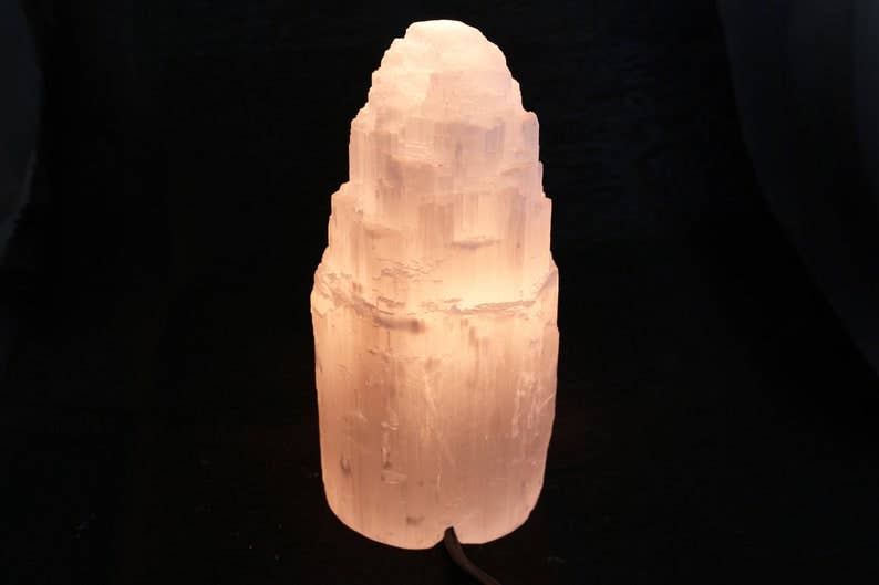 Crystal Lamp w/ Cord + Bulb - Selenite (8 in.)