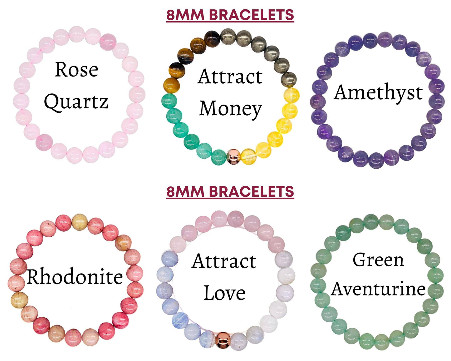 Crystal Bracelet for Women Men, 8mm, 4mm Bead Bracelet Stack: Hematite / 8mm Bead Size