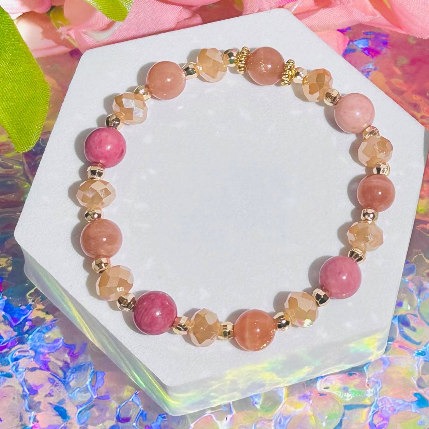 Love & Light Rhodonite Sunstone RoseQuartz BYOB Bracelet Set: #3 - Rose Quartz - Pink Aventurine - Rhodonite (8mm beads)
