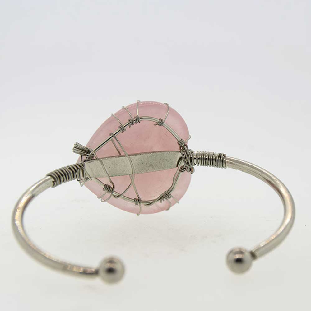 Adjustable Bracelet - Wire Wrapped Rose Quartz Heart (Each)