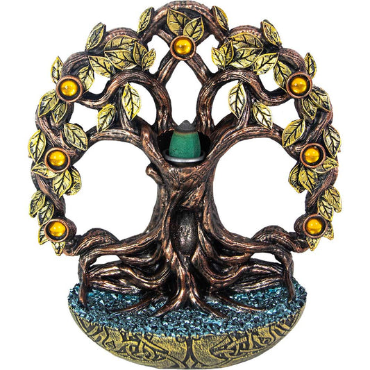 Polyresin Backflow Incense Burner - Tree of Life w/ Gems