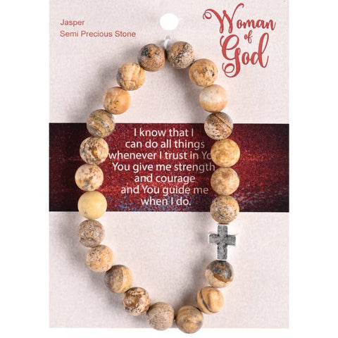 Jasper Crystal Beads with Cross Bracelet