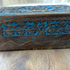 Hand of Fatima / Hamsa Wooden Box w/ blue